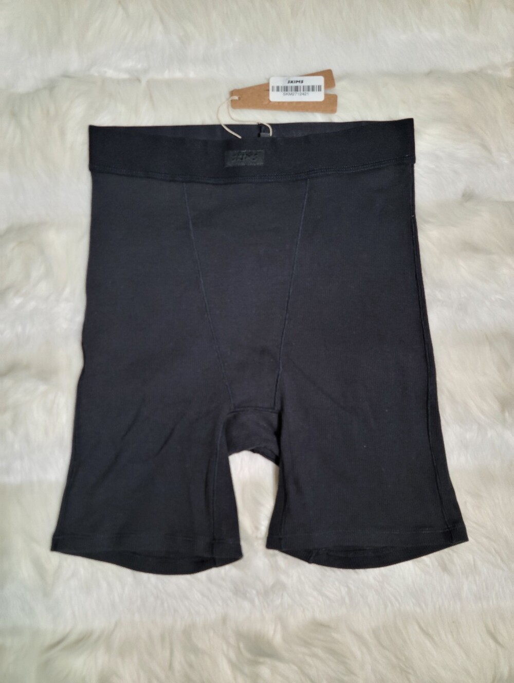 SKIMS Cotton Rib Boxer Short Black Soot Women Small NEW
